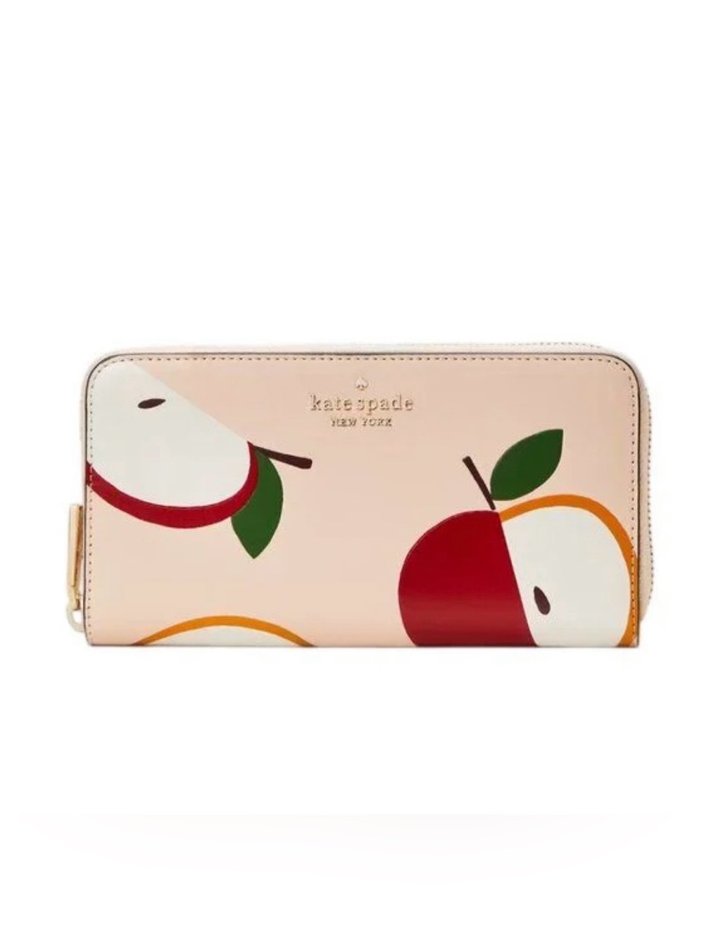 Kate spade honey crisp apple print zip around wallet NWT